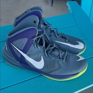 Nike Gray, Purple & Neon Yellow Basketball High-Tops